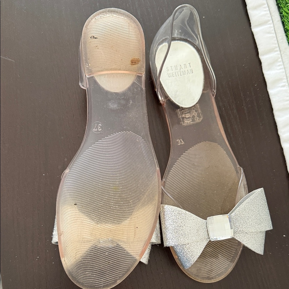 Stuart Weitzman Glittering Silver Bow Sandals - image 2
